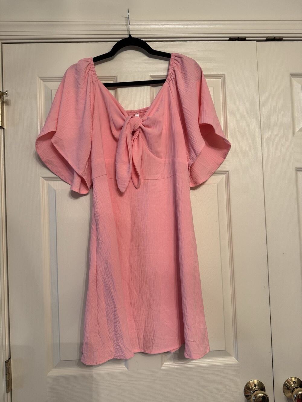 NWT Pink Tie Front‎ Smocked Back Flutter Sleeve Mini Dress - Women's Size M